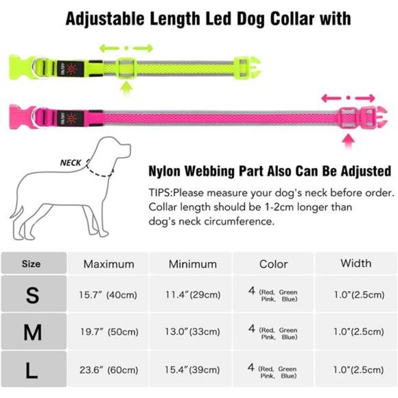 LED Dog Collar, Adjustable Comfortable Soft Mesh Safety Dog Collar , Gre… - Picture 5 of 5